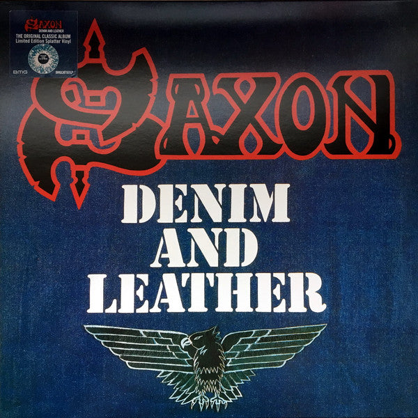 Saxon – Denim And Leather Vinyle, LP, Album, Édition Limitée, Réédition, Blue With White & Grey Splatter