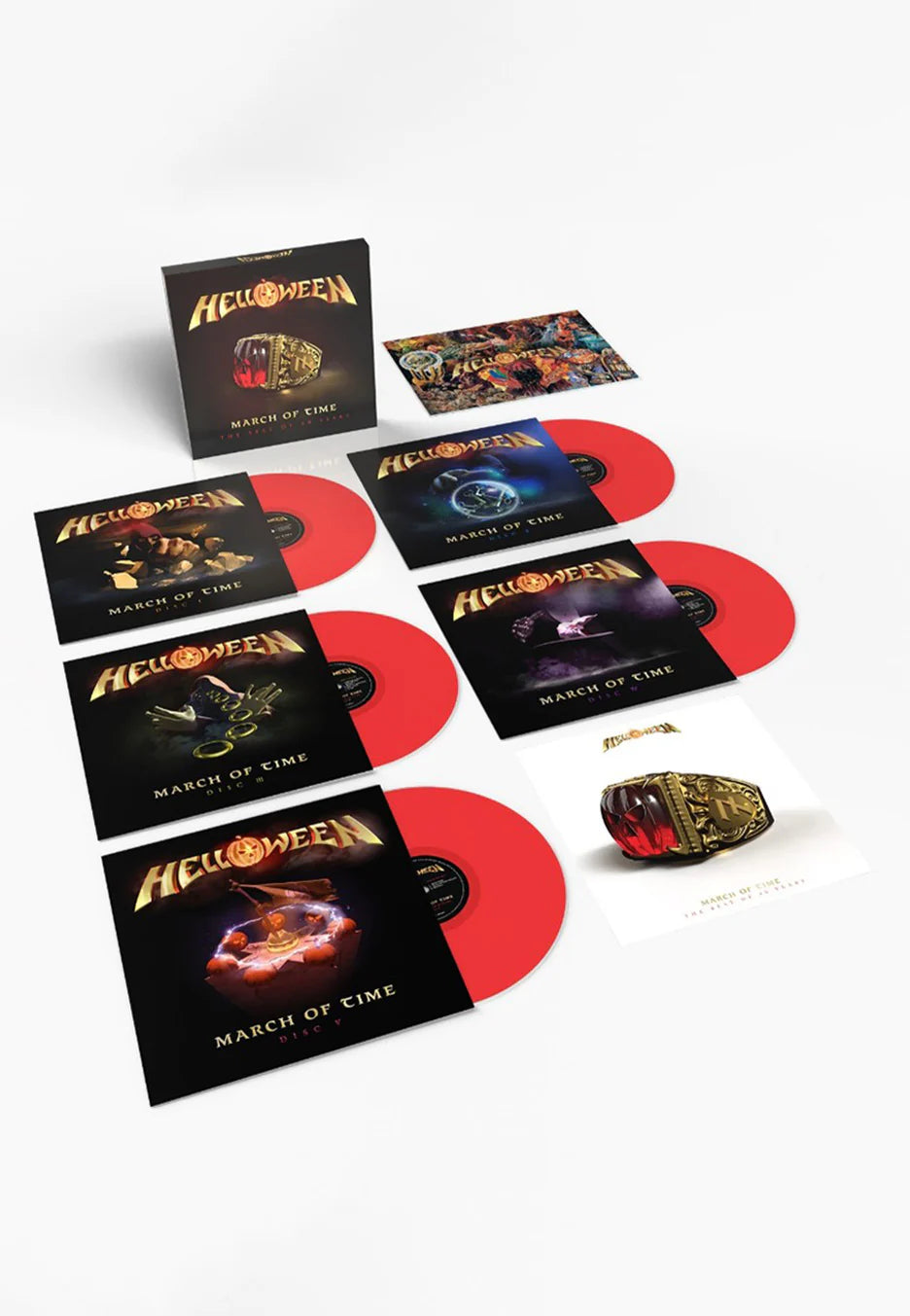Helloween – March Of Time (The Best Of 40 Years)  5 x Vinyle, LP, Compilation, Rouge Transparent, Coffret
