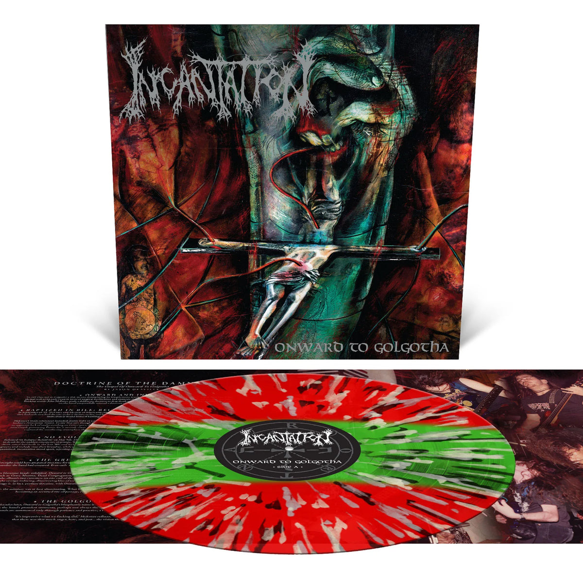 Incantation – Onward To Golgotha  Vinyle, LP, Album, Réédition, Remasterisé, Custom Tri-Color Stripe with Splatter