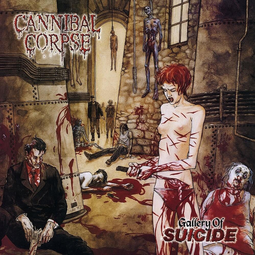 Cannibal Corpse – Gallery Of Suicide Vinyle, LP, Album, Réédition, Remasterisé, Offwhite with Red Splatter