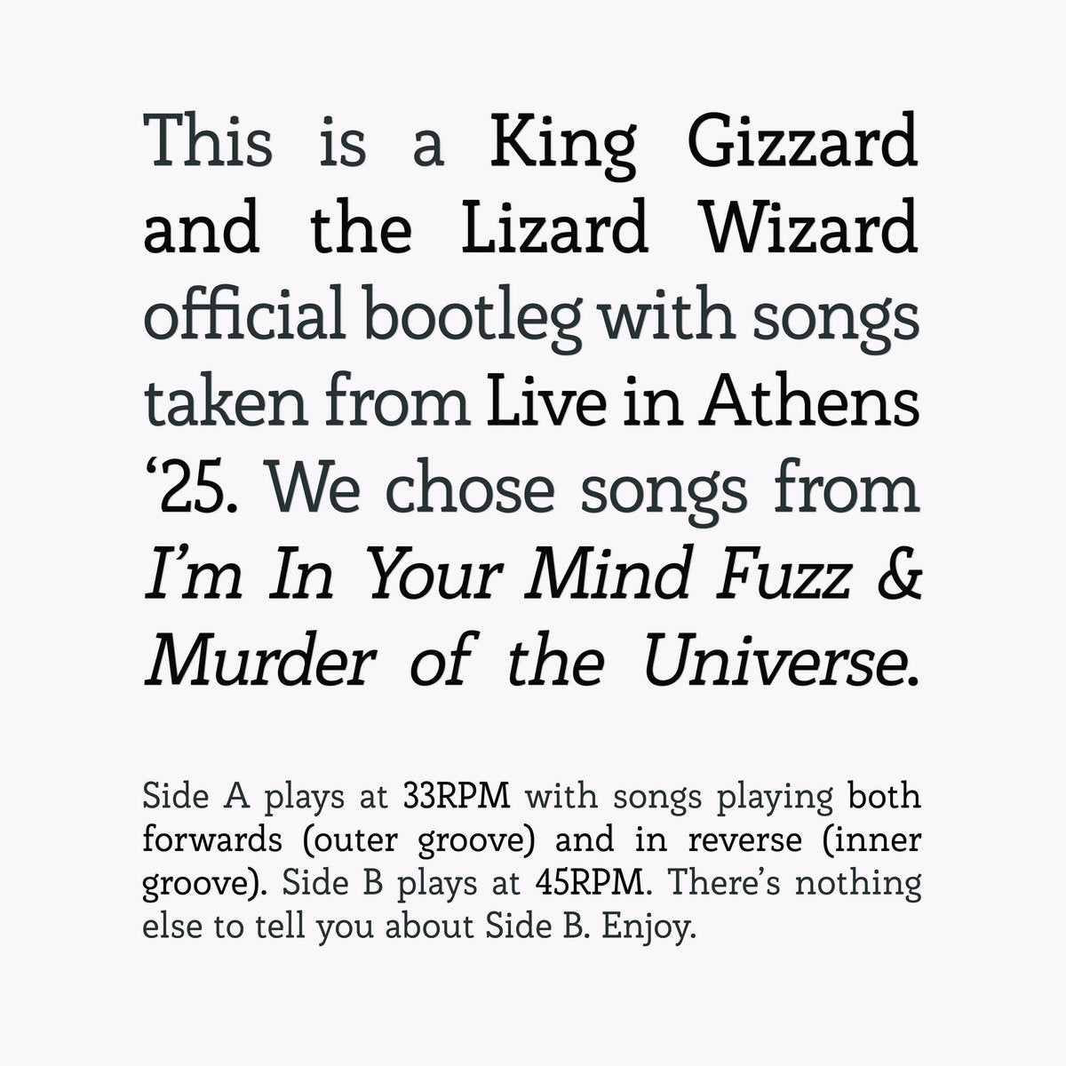 King Gizzard And The Lizard Wizard – Songs from I'm In Your Mind Fuzz & Murder of the Universe - Live in Athens '25 Vinyle, LP