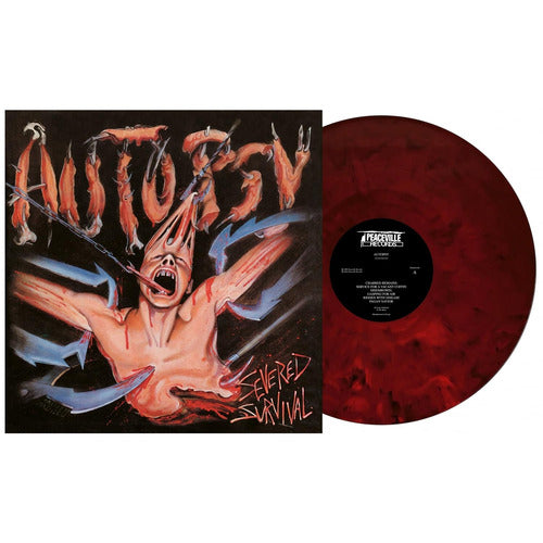 Autopsy – Severed Survival  Vinyle, LP, Album, Édition Limitée, Réédition, 35ème Anniversaire, Red & Black Marble, Hooks Cover