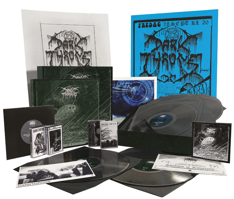 Darkthrone ‎– Shadows Of Iconoclasm  6 × Vinyle, LP, Album, Remasterisé + Vinyle, 7 ", EP + DVD + 4 × Cassettes  Coffret, Compilation, Édition Deluxe, Édition limitée