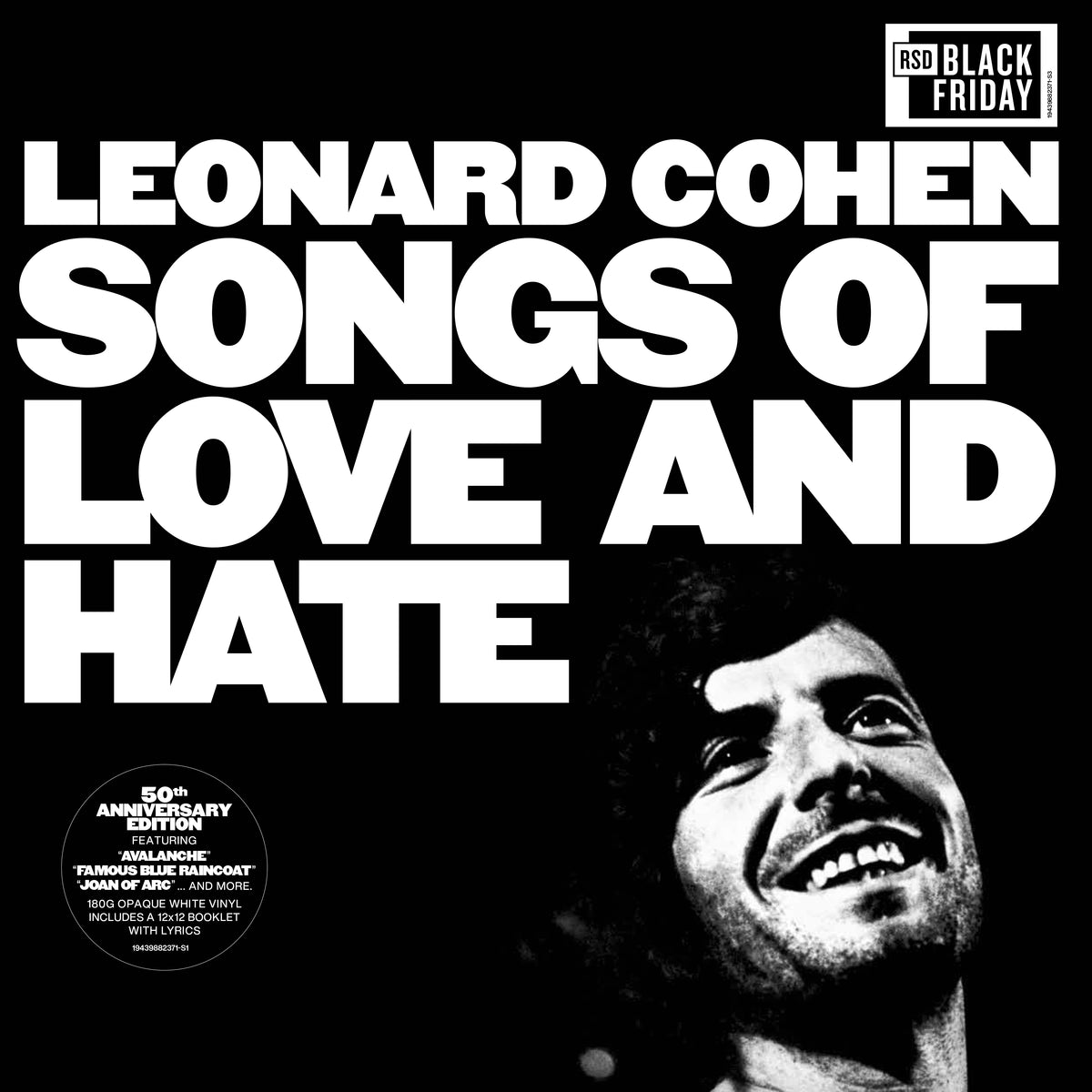 Leonard Cohen – Songs Of Love And Hate  Vinyle, LP, Album, Réédition, Stéréo, Blanc Opaque, 180g