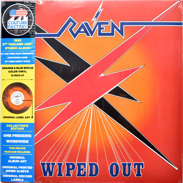 Raven  – Wiped Out  Vinyle, LP, Album, Réédition, Stéréo, Orange & Blue Smoke