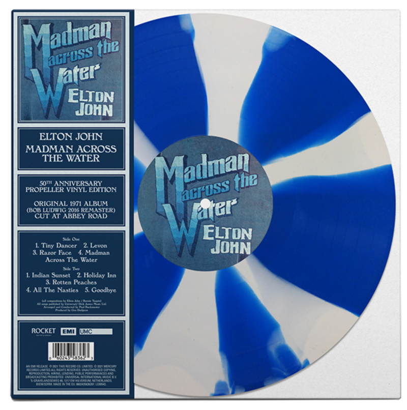 Elton John – Madman Across The Water  Vinyle, LP, Album, Édition Limitée, Réédition, Remasterisé, Bleu et Blanc, 180g