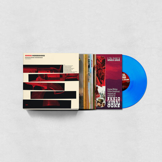 Ennio Morricone – Dollars, Dust & Pistoleros: The Westerns Anthology  10 x Vinyle, LP, Album, Édition Deluxe, Édition Limitée, Coffret, Albums Bleu Coloré